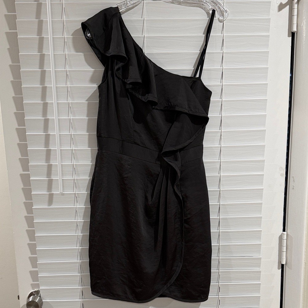BCBGeneration Black One-Shoulder Ruffle Cocktail Dress